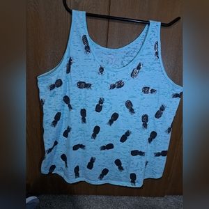 Lane Bryant size 22/24 aqua blue tank top with pineapples.